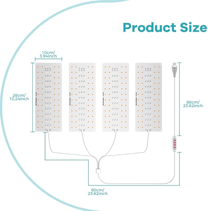2Head Full Spectrum Grow Lights DC5V Indoor Seedling Planting Panel Lamp Dimmable Hydroponic System UV/IR Auto On/Off 8/12/16hours Timer Greenhouse Tent Cultivate Lighting Flower Succulents Fill Lamp
