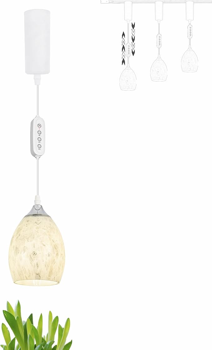 Adjustable Height Juno Track Light Pendants Full Spectrum AUTO 10W Plant Growing Lamp White Marble Oval Bell Glass Hand Blown Cover Timer Indoor Basil Kitchen Green House Customizable