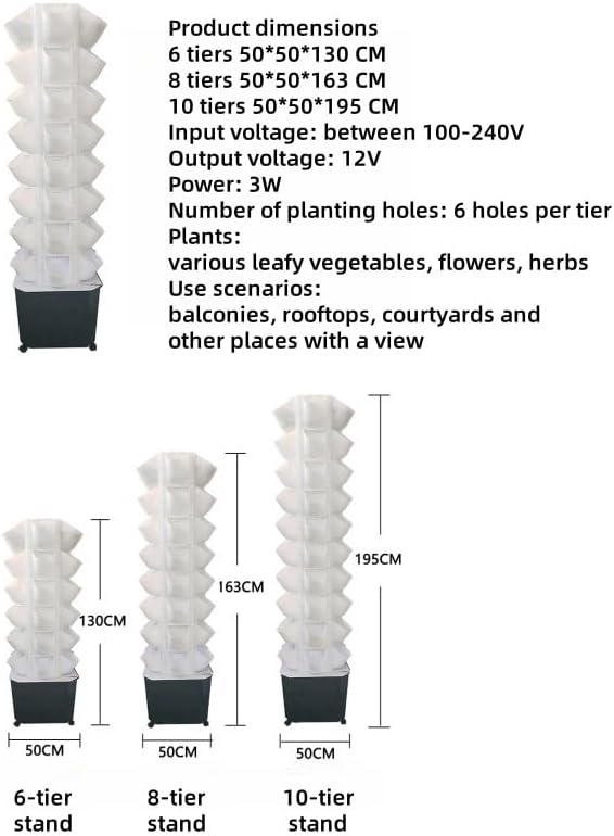 Hydroponics Tower Indoor Growing System Indoor Vertical Farming Garden Planter with Pump and Movable Water Tank for Indoor Herbs Fruits Vegetables10 Tier