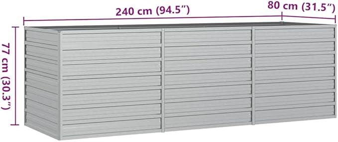 Large Garden Raised Bed Silver Galvanized Steel Planter Box for Outdoor Plants 94.5x31.5x30.3 Inch Rectangular Raised Bed for Gardening Modern Aesthetic