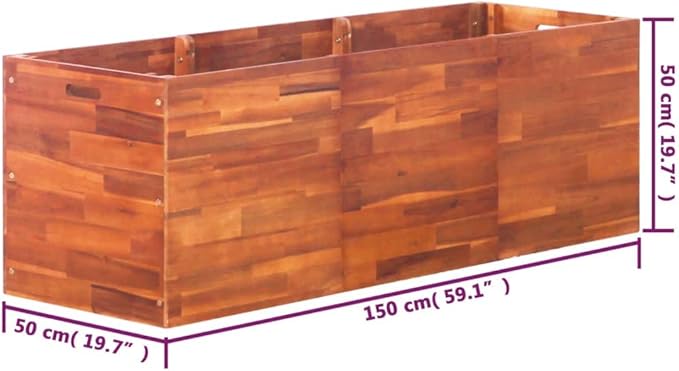 Large Raised Garden Bed Solid Acacia Wood Natural Brown Durable Construction Oiled Finish Ample Planting Space Quick Assembly Versatile Use Outdoor Planter Box for Flowers