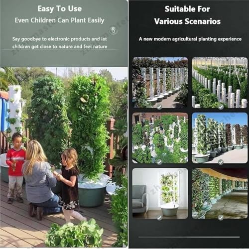 Indoor Vertical Hydroponic Garden Tower - 5/7/9 Tier Smart Planter with Water Pump &amp LED Light Self-Watering System for Home Balcony &amp Rooftop Gardening (28 Holes)