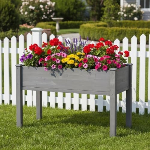 48x24x30 inch Raised Garden Bed with Legs Elevated Wooden Planter Box for Outdoor Plants Flowers Fruits Vegetable Herb Growing. (48 * 24 * 30 Grey)