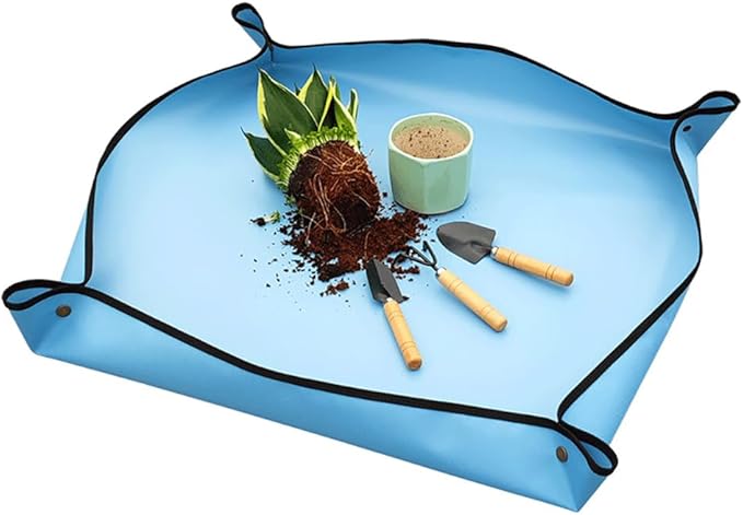 Garden Tool Set Large Waterproof Plant Potting Mat Claw Gardening Gloves Gardening Plant Transplanting Foldable Reportting Mat with Plant Labels for Indoor Plant Lover (Square)