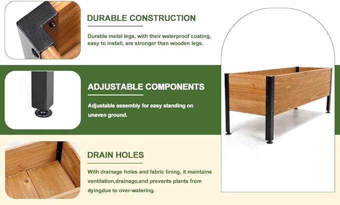 Wood Rectangular Garden Planter Box Raised Bed OutdoorPlanters for Outdoor Plants 37x13x15in Elevated Herbs Vegetables Flowers Great Patio Deck Balcony (37x13x15in Brown)