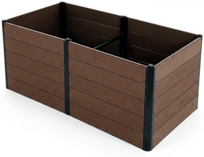 IDEALHOUSE 49x 19x 30 Raised Garden Bed Wood-Look WPC Composite Planter Box Outdoor Metal Frame with Deep Root Design Planter for Vegetables Flowers Herbs Open Bottom