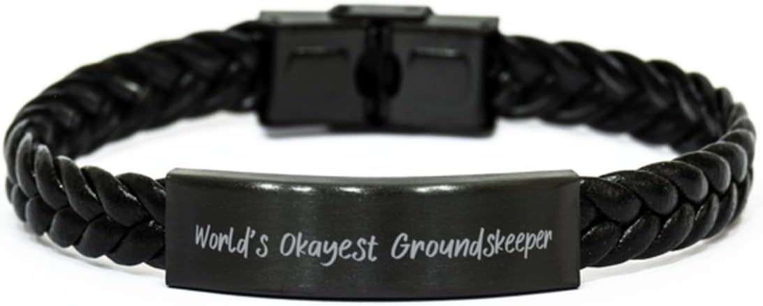 Motivational Groundskeeper Gifts World's Okayest Birthday Braided Leather Bracelet For Groundskeeper from Colleagues Gardening tools Garden gloves Garden hose Watering can Seeds Plants Garden