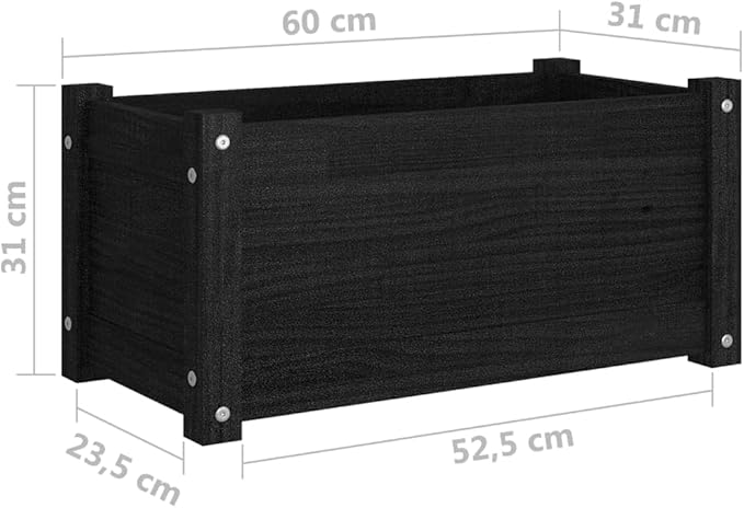 Black Solid Pinewood Garden Planter 23.6x12.2x12.2 Inch Outdoor Raised Garden Bed Durable Rectangular Planter Box for Patio Backyard