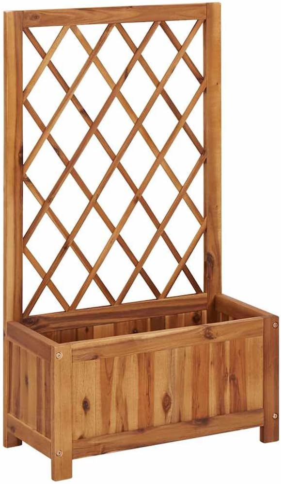 Garden Raised Bed with Trellis Solid Acacia Wood Elevated Planter Box with Trellis Outdoor Plant Stand Planter Flower Box for Vegetable Garden Patio