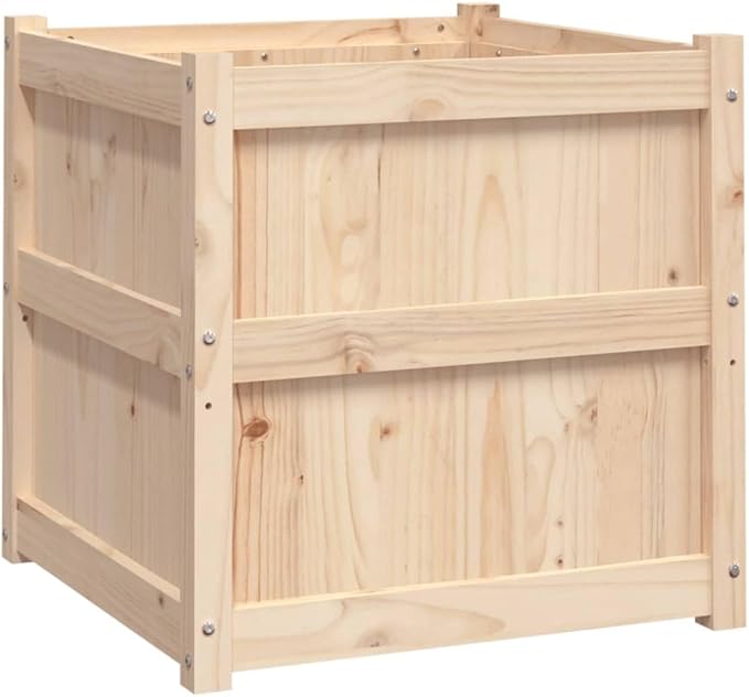 Natural Solid Pine Wood Garden Planter 23.6 Inch Square Outdoor Raised Garden Bed Rustic Finish Plant Container for Patio Balcony Deck Durable Wooden Planter Box