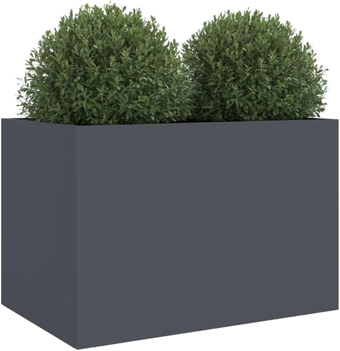 Modern Rectangular Anthracite Steel Raised Planter 24.4 x 18.5 x 18.1 in Powder-Coated Cold-Rolled Metal Elevated Garden Box for Patio Balcony