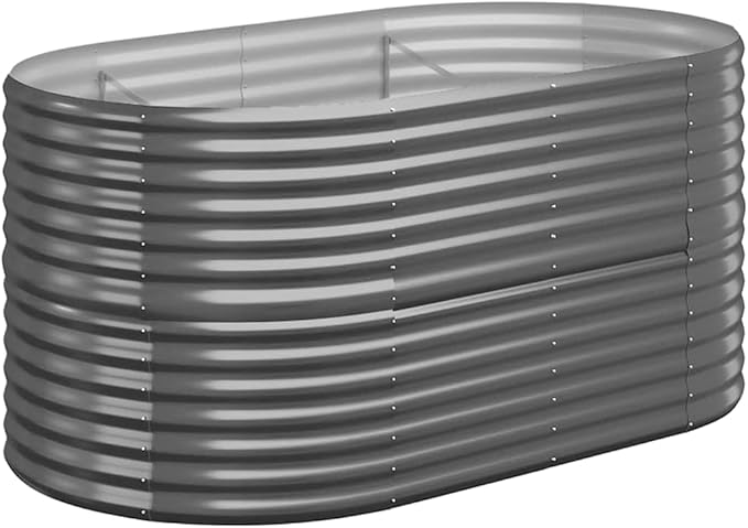 Powder-Coated Steel Oval Raised Garden Bed for Vegetables Flowers Herbs – UV-Resistant Weatherproof Indoor/Outdoor Use for Patio Balcony Yard