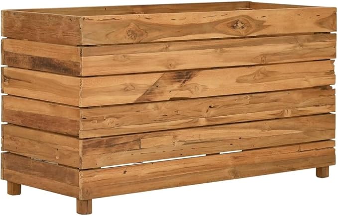 Wooden Raised Bed Planter Box for Flowers/Vegetables/Herbs in Backyard/Patio Outdoor 39.4x15.7x21.7 Recycled Teak Wood and Steel-1009