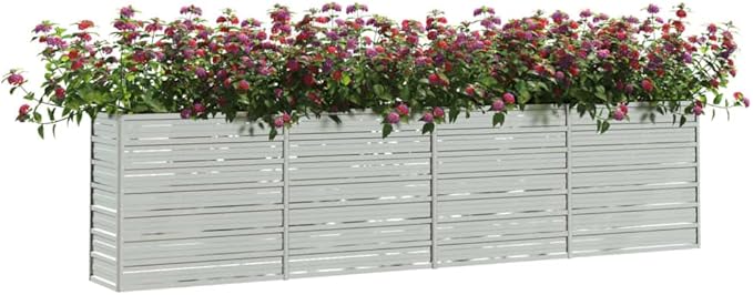 Galvanized Steel Garden Raised Bed Large Outdoor Planter Box with Open Bottom Metal Raised Planter Bed for Vegetables Flowers 126x15.7x30.3 Silver-245