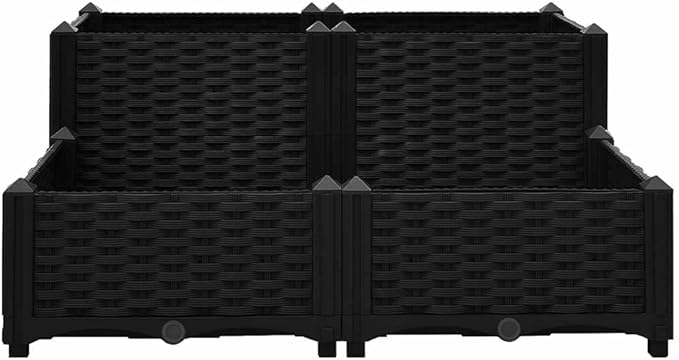 Raised Garden Bed 31.5x31.5x15 Black Polypropylene Outdoor Planter Box for Vegetables Herbs Flowers Gardening