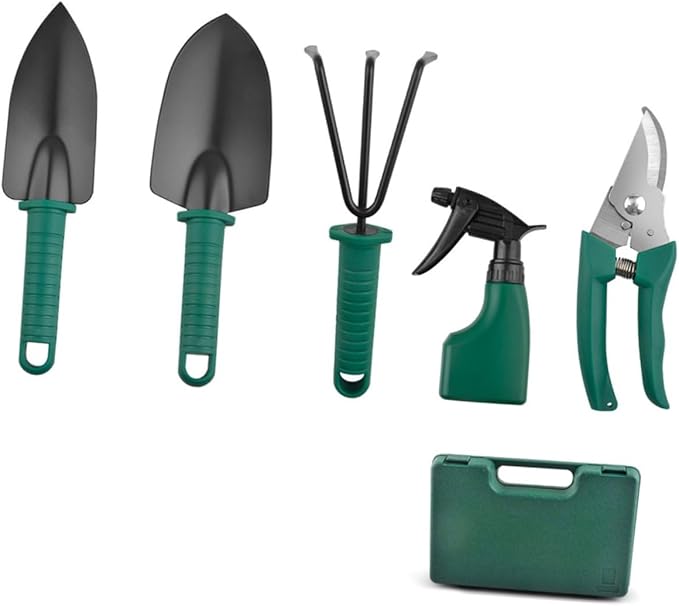 Yardwe Heavy Duty Garden Tool Set with Shovel Rake and Pruning Shears for Planting and Weeding Portable 5pcs Gardening Hand Tools Kit with Carrying Case for Outdoor Lawn Care