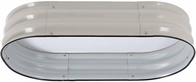 Sorandy 304 Stainless Steel Raised Planter Bed Large Metal Oval Flower Box with Safety Edging for Outdoor Gardening Vegetables and Flowers (White)