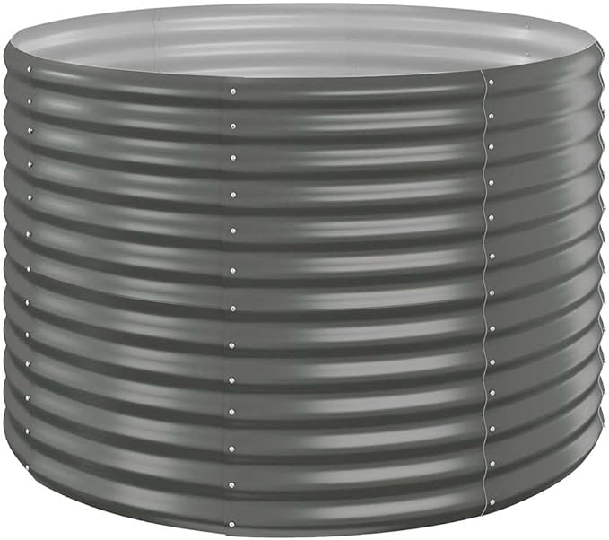 Garden Raised Bed Grey Powder-Coated Steel 39.4x39.4x26.8 in Square Outdoor Planter Box for Vegetables Herbs Flowers Durable
