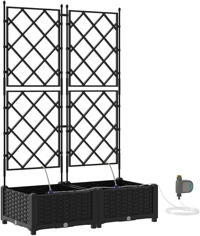 Garden Black 80x40x126cm Steel Raised Garden Bed Outdoor Planter Box for Flowers Herbs UV Resistant Integrated Irrigation System Modern Style