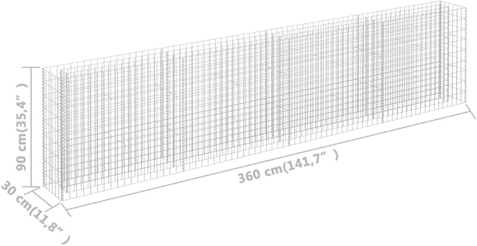 Gabion Raised Bed Galvanized Steel Planter Box Garden Bed Outdoor Metal Raised Bed 141.7x11.8x35.4 for Vegetable Garden Flower Beds Raised Garden Planter Elevated Outdoor Planter Box