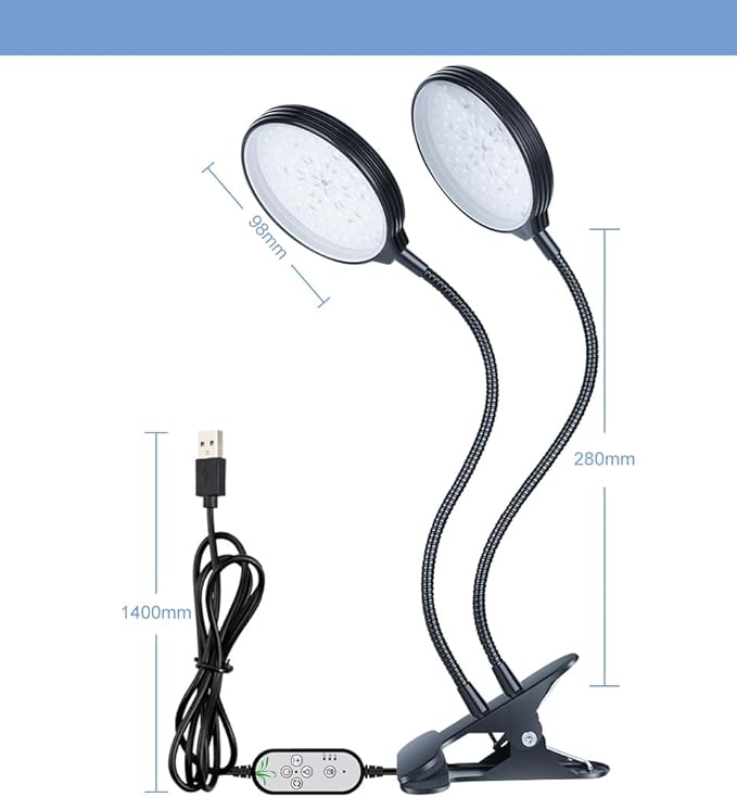 60W LED Powered Desktop Clip Planting Lamp USB Full Spectrum Plant Lights 5V Indoor Vegetable Flowers Hydroponic lamp 360° Adjustable Gooseneck 5 Level Dimmable Timing 4/8/12Hrs UV/IR Greenhouse
