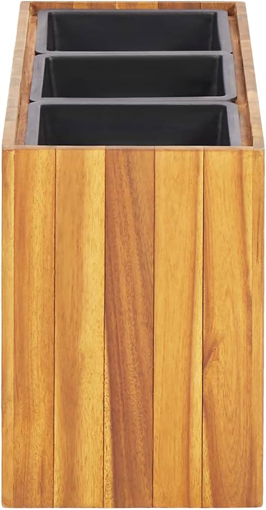vidaXL Solid Acacia Wood Garden Raised Bed with 3 Pots - Outdoor Weather Planting Box for Flowers/Plants/Vegetables - Easy to Assemble