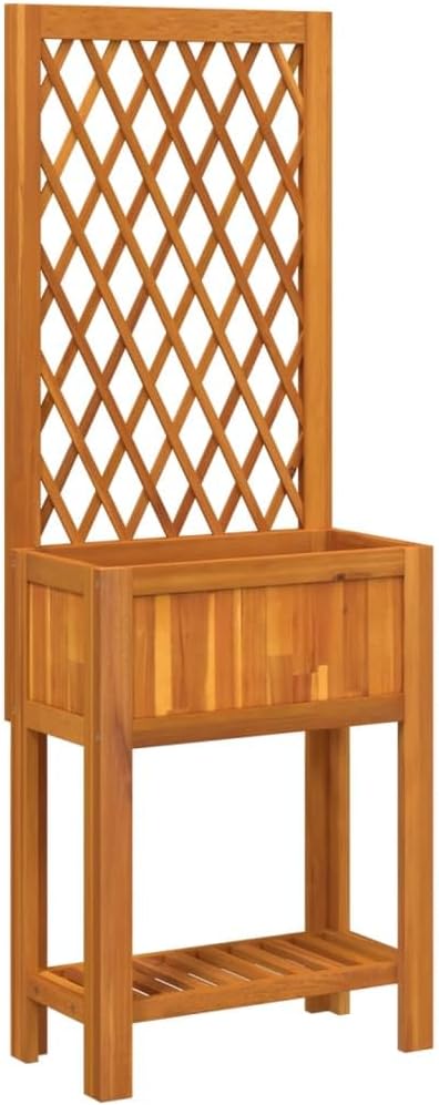 Solid Acacia Wood Planter with Trellis 11.6x21.7x59.8 Inch Oiled Finish for Climbing Outdoor Plants Garden &amp Patio Decor
