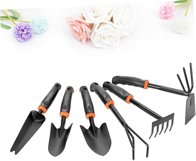 BESPORTBLE 6pcs Eco-Friendly Garden Tool Set Iron Shovel Rake Hoe Rake Skid Handle for Home Balcony Gardening