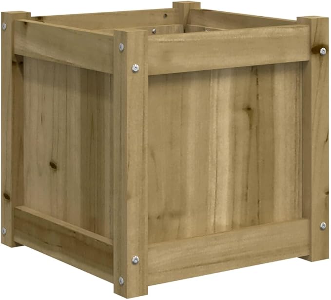 Garden Planter Set of 2 Natural Pine Solid Wood Square Outdoor Planters 15.7x15.7x15.7 in Rustic Raised Garden Bed for Patio Balcony Flowers