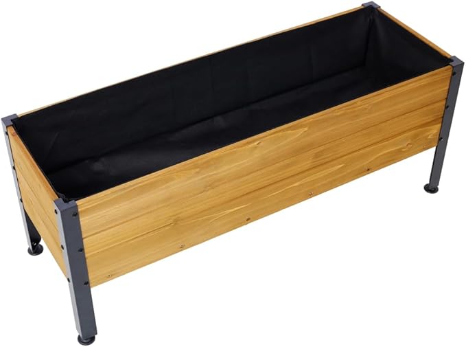 LICOME Wood Raised Planter BoxPlanters for Outdoor PlantsElevated Herbs Vegetables Flowers Great Patio Deck Balcony (Black+Brown + Wood)