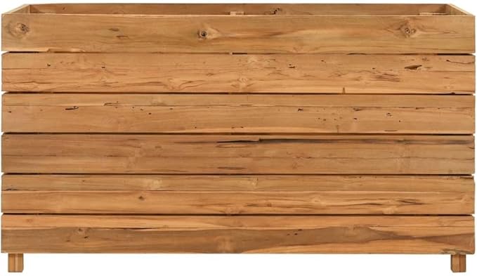 Raised Garden Bed Natural Teak Wood Planter Box Rustic Outdoor Indoor 39.4x39.4x21.7 Inch Durable Planters for Outdoor Plants Gardening