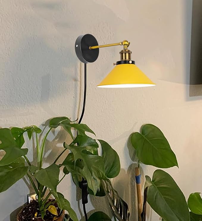 2-Pack Hook Type Wall Mounted Plant Light Full Spectrum 25W 6000K White Light Vintage Yellow Metal Adjusted Angle Timing Wall Lamps for Plants Flowers Indoor Growing
