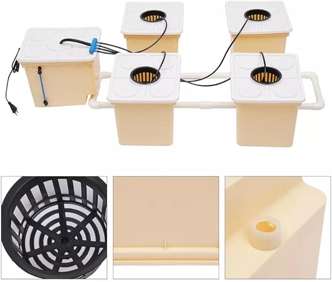 DWC Hydroponic System Kit 5 Buckets 3 Gal Deep Water Culture Hydroponic System w/Submerged Pump Clay Pebbles Hydroponics Grow Kit for Indoor/Outdoor Leafy Vegetables