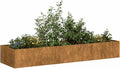 Large Rectangular Rustic Planter Weathering Steel Outdoor Garden Planter Box with Drainage for Patio Terrace and Balcony Decor Brown