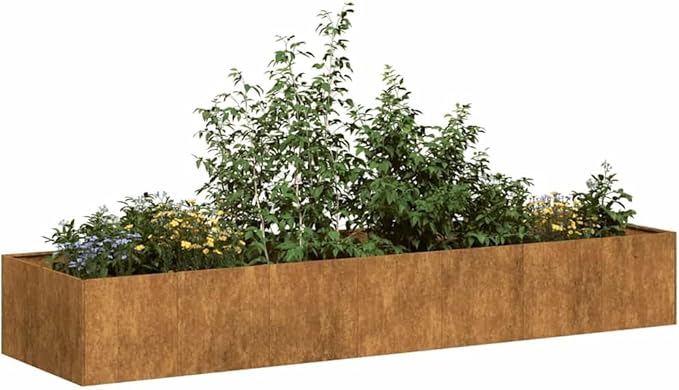 Large Rusty Weathering Steel Planter Outdoor Rectangular Metal Garden Bed Durable Raised Planter Box for Patio Terrace 110.2 x 31.5 Inch