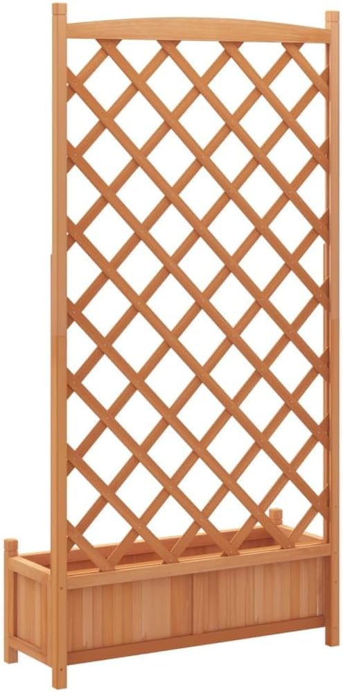 Rustic Brown Solid Fir Wood Vertical Planter with Trellis 13.8 x 35.4 x 70.9 in Raised Garden Bed for Outdoor Patio Balcony Climbing Flowers Vegetables
