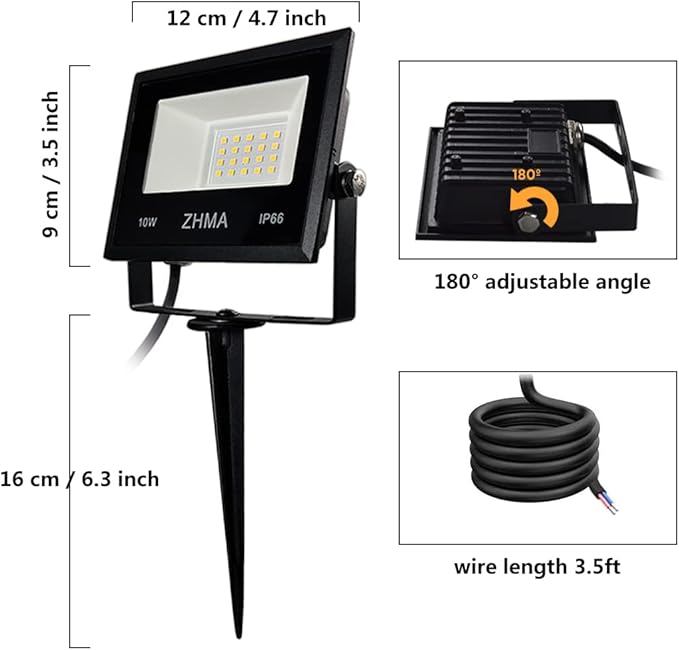 10W LED Landscape Lights 12V Low Voltage Warm White IP66 Waterproof Garden Flood Light for Pathway Lighting Yard Lawn Wall Trees Lighting Outdoor Spotlights with Spike Stand [10 Pack]
