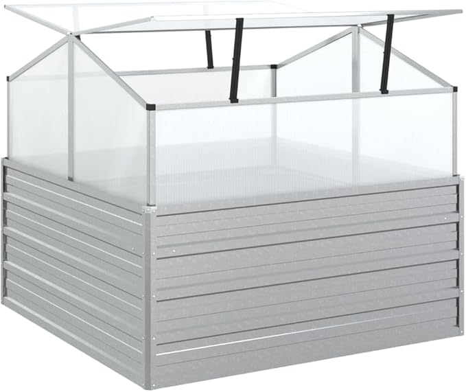 Garden Raised Bed with GreenhousePlanter Boxes Raised Garden Beds for Flowers Herbs and Fruits for Terraces and Patios 39.4X39.4X33.5 Silver