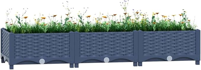 Raised Bed Blue Grey Polypropylene 47.2 x 15.7 x 9.1 in Durable Gardening Pots &amp Planters 310399