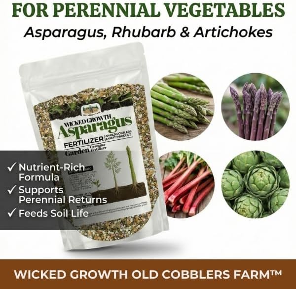 Old Cobblers Farm™ Wicked Growth Asparagus Fertilizer – Balanced Formula for Healthy Spears &amp Strong Root Growth – Supports Early Season Growth (5 lbs | 10 lbs | 15 lbs | 20 lbs) (5 lbs)