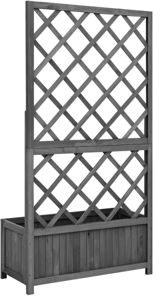 Decorative Garden Raised Bed Vegetable Planting pots Garden Trellis Planter Black 27.6x11.8x53.1 Solid Firwood for Growing Outdoor Plants Vegetables