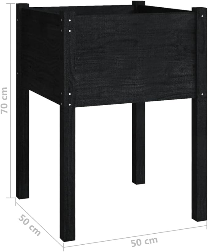 Black Solid Pinewood Planter Set of 2 Large 19.7x19.7x27.6 Inch Outdoor Garden Boxes Durable Raised Beds for Flowers Herbs Terrace &amp Balcony Decor