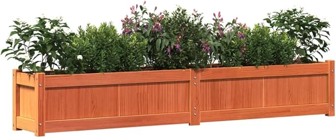 2 pcs Wood Raised Garden Bed Garden Planter Box Outdoor Wood Raised Garden Bed for Vegetables Flowers Herbs Wax Brown Solid Wood Pine-375