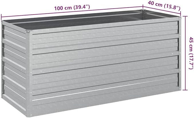 Garden Raised Bed Silver Galvanized Steel 39.4x15.7x17.7 Inch Rectangular Planter for Outdoor Plants Gardening
