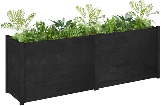 vidaXL Rectangular Garden Planter - Solid Pinewood Weather-Resistant Ample Space for Various Plants Easy Assembly Ideal for Outdoor Use Stylish Black