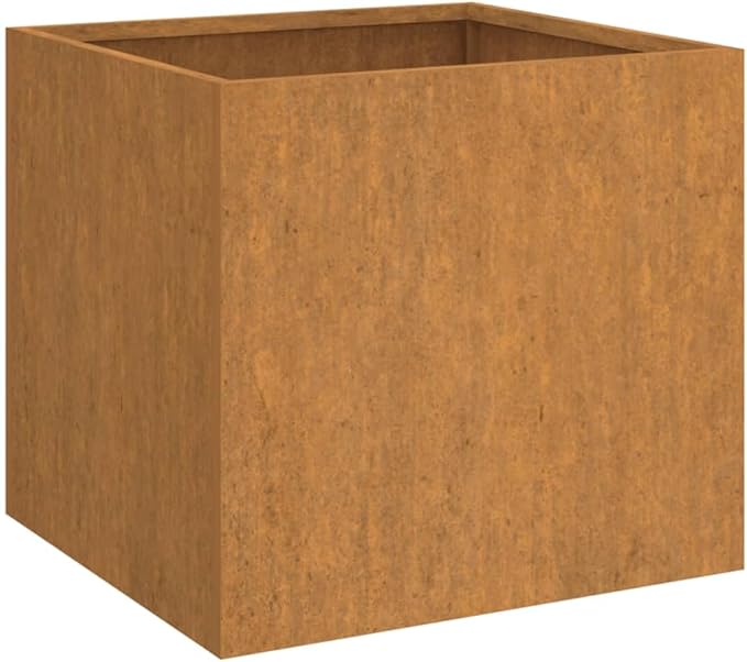 Corten Steel Raised Planter 16.5 x 16.5 x 15.4 in Rustic Square Metal Flower Box Weathering Garden Bed for Patio Balcony Outdoor