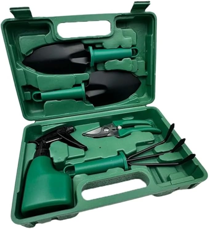 Garden Tool Set Floral Print Stainless Steel Heavy Duty Gardening Tools Trowel Rake Weeder Pruner Shears Sprayer Gloves&ampCarrying Case Ideal Gardening Gifts for Women Father(Green 5-Piece Set)