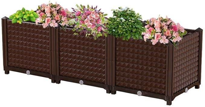 YSUEFIJO Raised Garden Bed Outdoor Planter Box with Water Design &amp Drainage Holes Vegetable Flowers Planting Raised Container Garden Bed Kit for Backyard/Patio/Gardener
