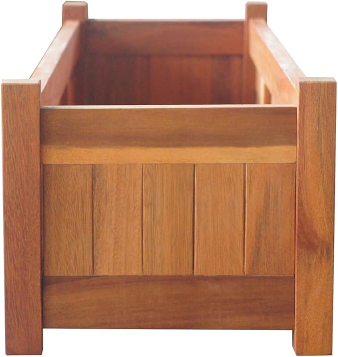 vidaXL Garden Raised Beds Set of 2- Acacia Wood Planter Boxes with an Oil Finish for Outdoor Planting - 39.4x11.8x9.8