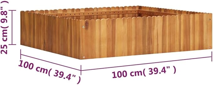 Solid Acacia Wood Garden Raised Bed Planter Box for Vegetables Grass Lawn Yard 39.4x39.4x9.8-382